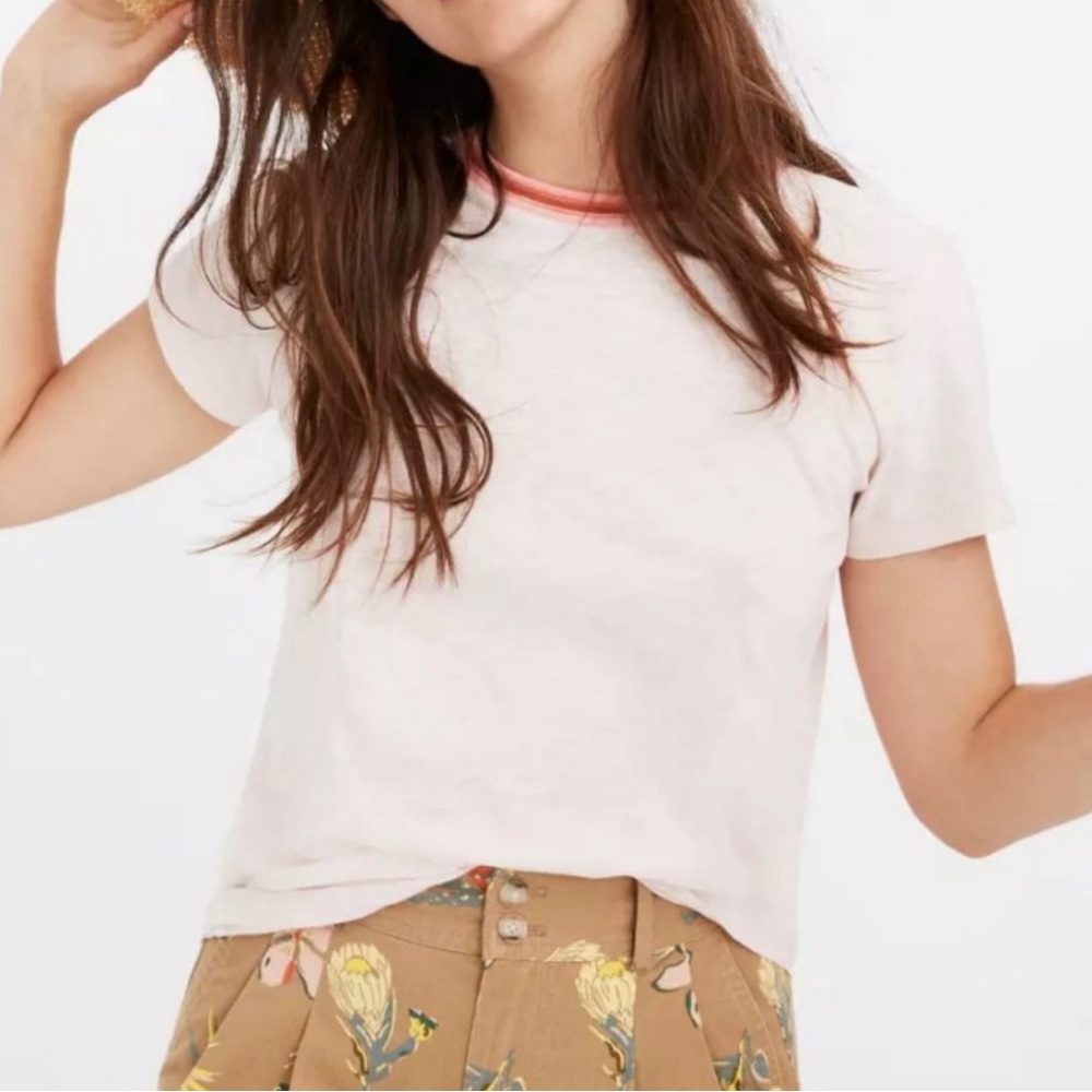 BRAND NEW Madewell peach whisper cotton ringer tee, size XS, new with tags